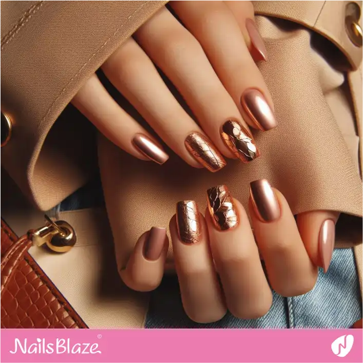 Rose Gold Nails Crackle Design | Foil Nails - NB4147